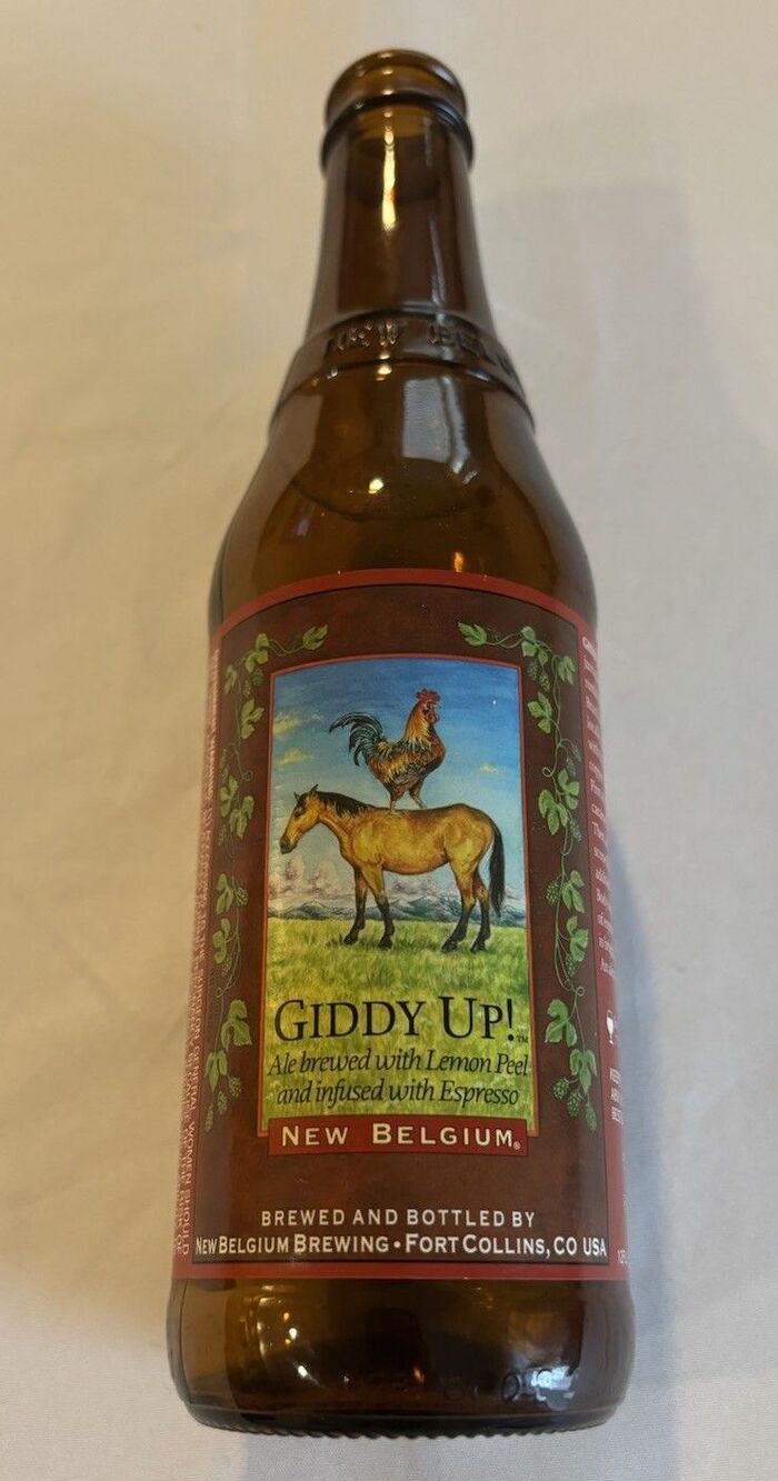 New Belgium GIDDY-UP Beer Bottle CO 12 oz Glass Ft Collins - 2009 Discontinued